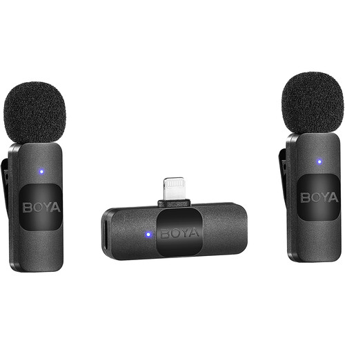 BOYA-BY-V2-Ultracompact-2-Person-Wireless-Microphone-System-with-Lightning-Connector-for-iOS-Devices میکروفون بویا مدل BOYA BY-V2 Ultracompact 2-Person Wireless Microphone System with Lightning Connector for iOS Devices - تصویر 1