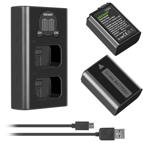 Neewer-Dual-Battery-Charger-NP-FW50-Batteries-Kit-1100mAh-03 شارژر و باتری دوربین NP-FW50 نمایشگر شارژ مدل Neewer Dual Battery Charger NP-FW50 Batteries Kit (1100mAh) - تصویر 1