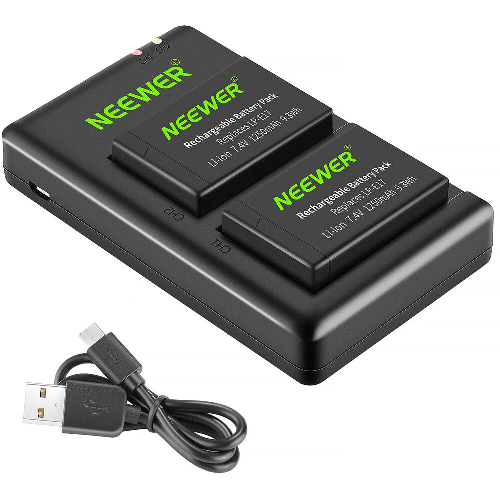 Neewer-LP-E17-Battery-2-Pack-with-Dual-USB-Charger-1250mAh-01 شارژر و باتری دوربین Neewer LP-E17 Battery 2-Pack with Dual USB Charger (1250mAh) - تصویر 1
