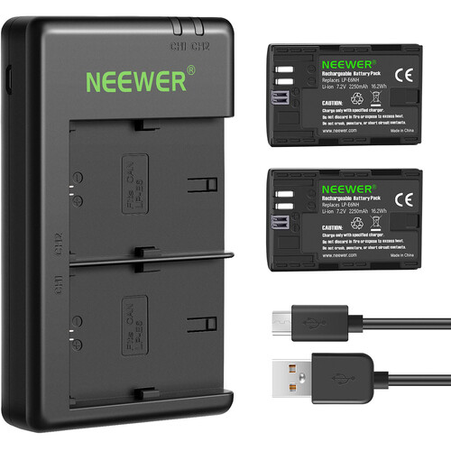 Neewer-Two-2250mAh-LP-E6NH-Batteries-Dual-USB-Charger-Kit-01 شارژر و باتری دوربین Neewer LP-E6NH Batteries Dual USB Charger Kit - تصویر 1